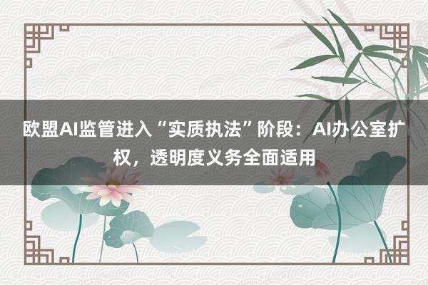 欧盟AI监管进入“实质执法”阶段：AI办公室扩权，透明度义务全面适用