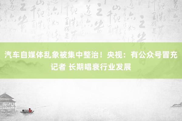 汽车自媒体乱象被集中整治!央视:有公众号冒充记者 长期唱衰行业发展