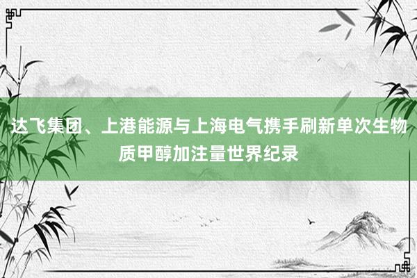 达飞集团、上港能源与上海电气携手刷新单次生物质甲醇加注量世界纪录