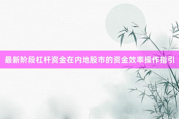 最新阶段杠杆资金在内地股市的资金效率操作指引
