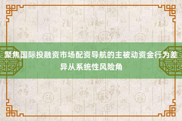 聚焦国际投融资市场配资导航的主被动资金行为差异从系统性风险角