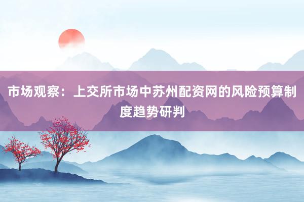 市场观察：上交所市场中苏州配资网的风险预算制度趋势研判