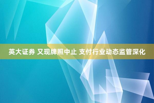 英大证券 又现牌照中止 支付行业动态监管深化